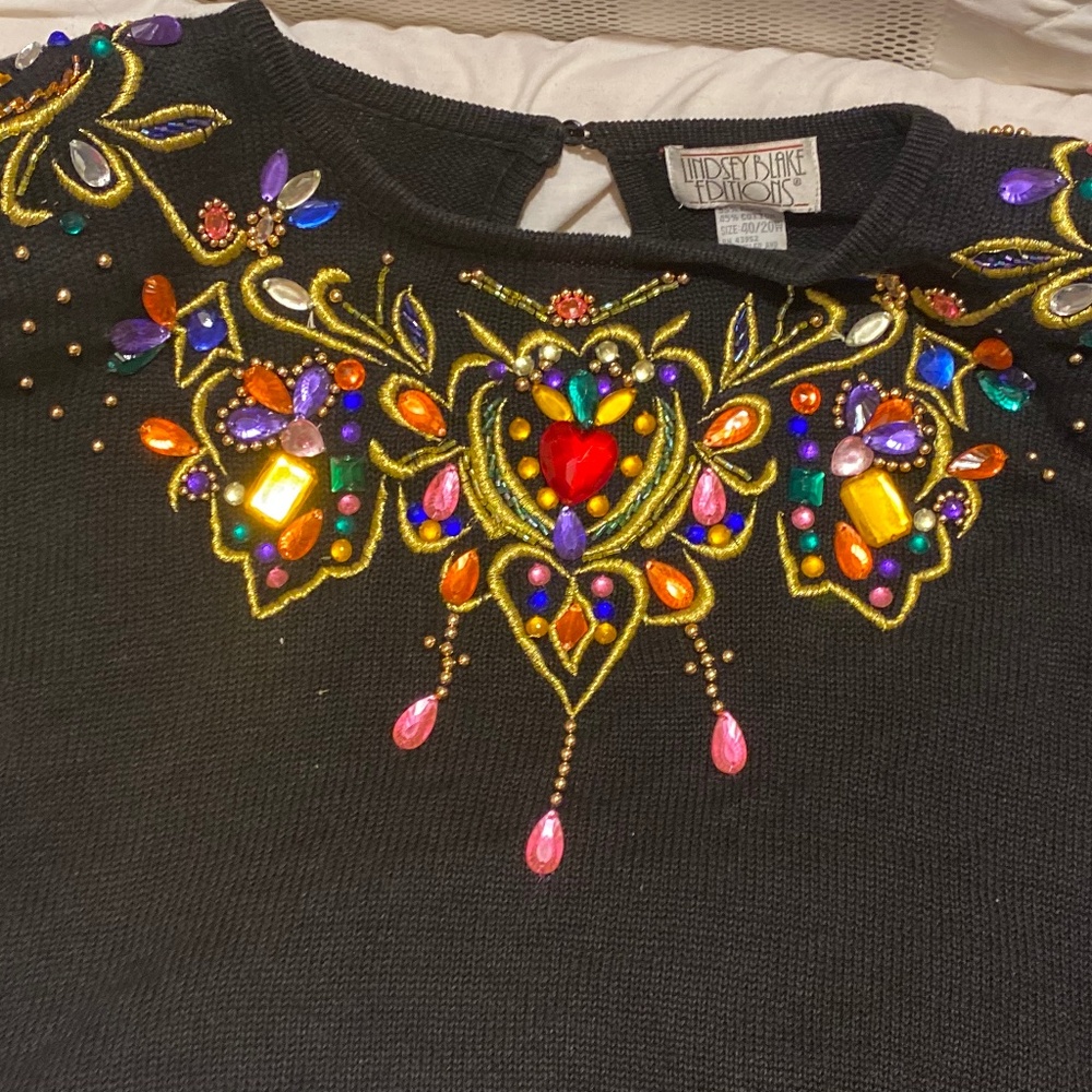 Vintage Bejeweled Jeweled Colorful Lindsey Blake Sweater